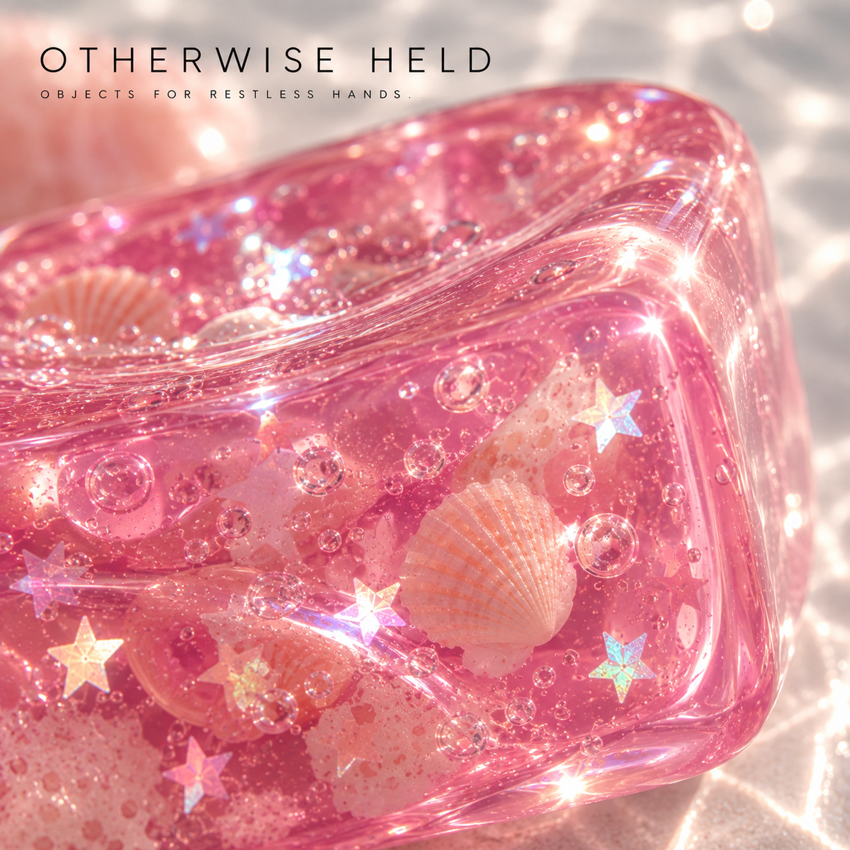 OH 06 Coral, close-up of the pink cube surface with suspended stars and shells
