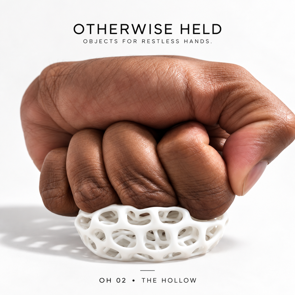 Fist squeezing a white OH 02 The Hollow ball flat