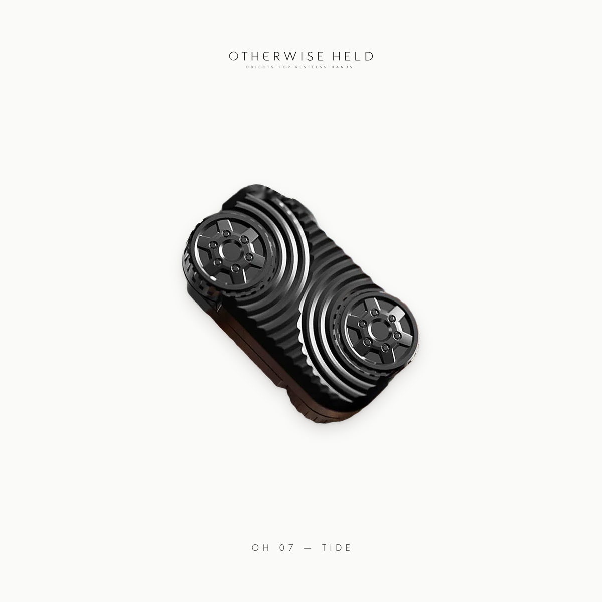 OH 07 Tide rolling fidget slider in Black, three-quarter view of both wheels